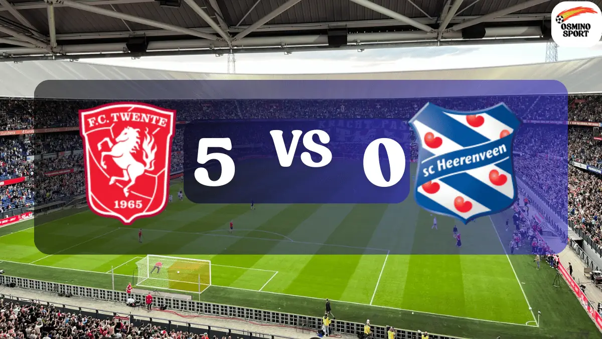 Het scorebord in de Grolsch Veste toont de 5-0 eindstand bij FC Twente tegen sc Heerenveen.